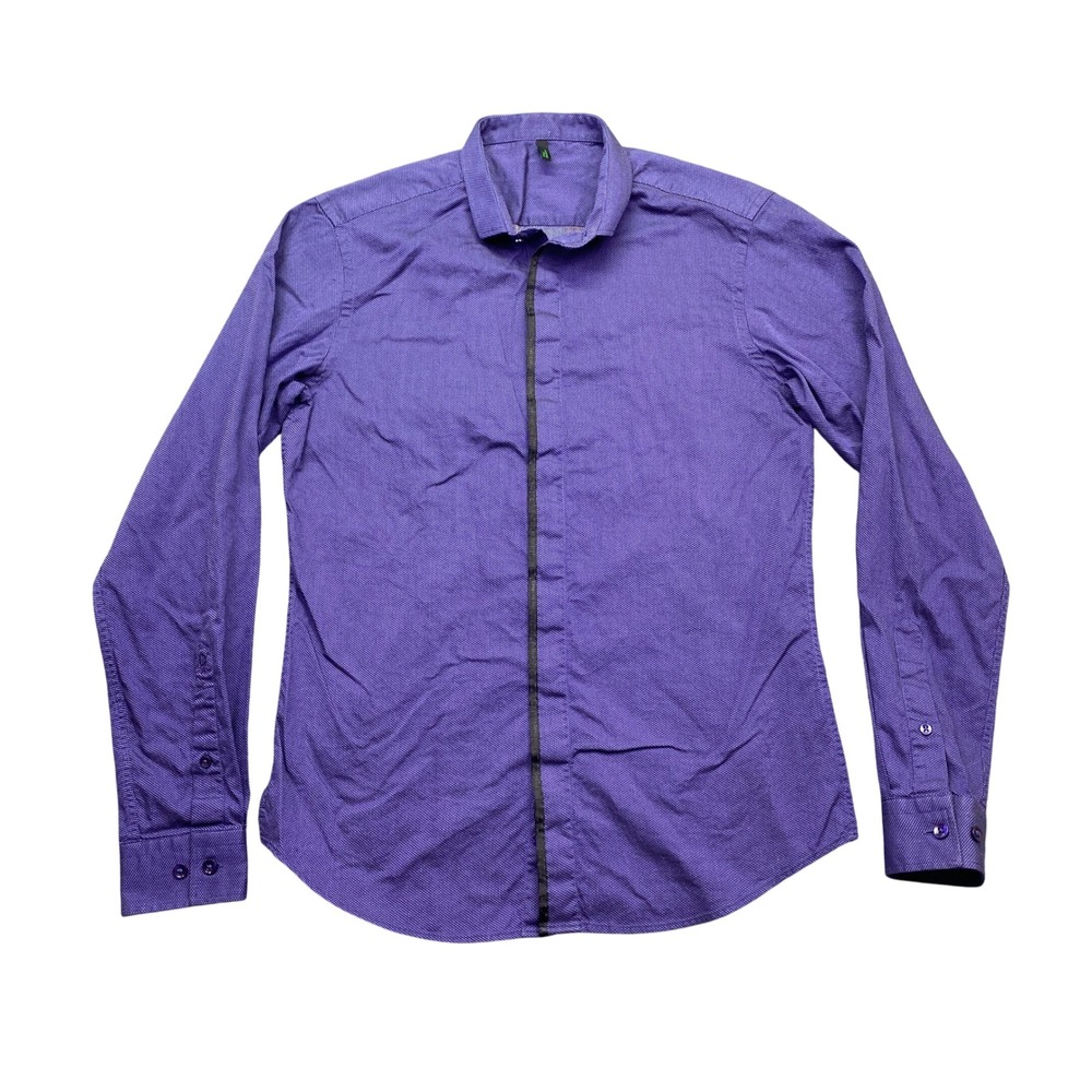 Stile Benetton Mens Small Purple Micro Pattern Long Sleeve Button Down Shirt